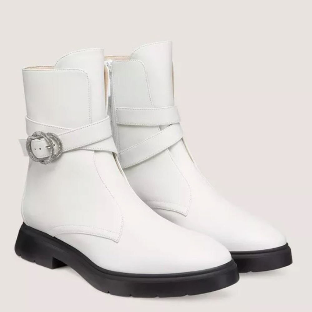 Stuart Weitzman Crystal Buckle Zip genuine leather Booties / Boots